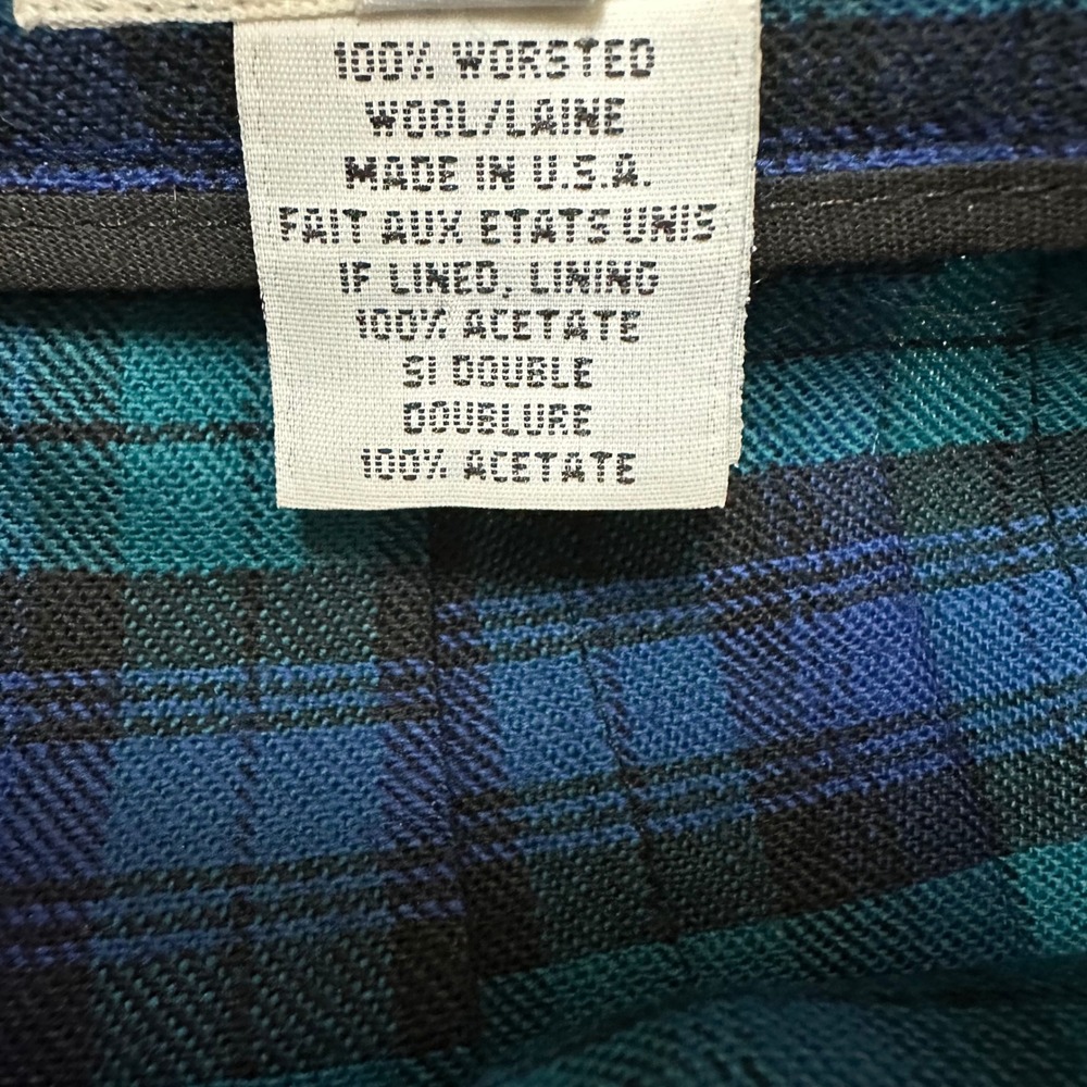 Talbots Vintage Blue Green Plaid Wool Kilt Wrap Skirt Pleated Made in USA 6 - Picture 6 of 8